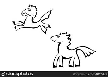 Set Cartoon horse jumping isolated on a white background. Vector illustration.