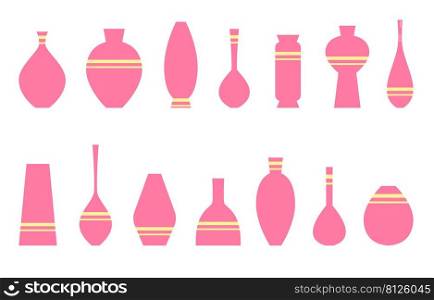 Set ceramic pots for growing house plants and flowers isolated on white background. Flat style vector icons.