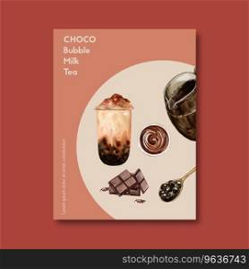 Set chocolate bubble milk tea poster ad flyer Vector Image