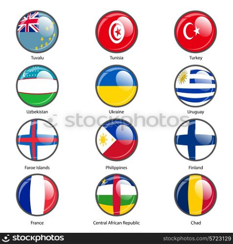 Set circle icon Flags of world sovereign states. Vector illustration.