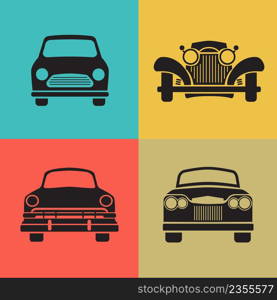 Set classic car front view icon vector