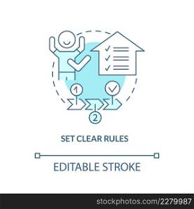 Set clear rules turquoise concept icon. Tips for parents. Conduct disorder abstract idea thin line illustration. Isolated outline drawing. Editable stroke. Arial, Myriad Pro-Bold fonts used. Set clear rules turquoise concept icon