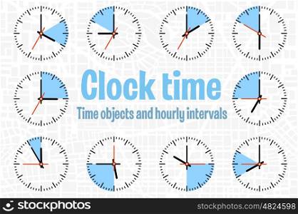 Set clock with the timer . Set clock with the timer in different colors in the style of icons infographics