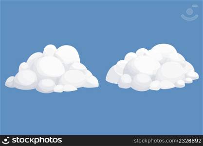 Set cloud fluffy clip art, sky, weather element in cartoon style isolated on white background. Collection Nature clip art. Vector illustration