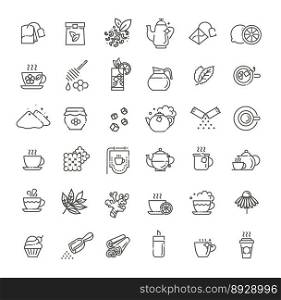 Set coffee and tea related line icons vector image