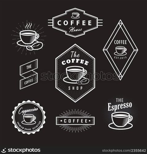 Set coffee labels vintage logos blackboard retro vector template