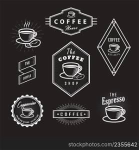 Set coffee labels vintage logos blackboard retro vector template