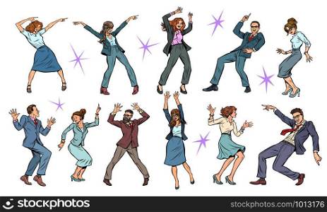set collection of dancing business people. men and women. Pop art retro vector illustration drawing. set collection of dancing business people. men and women