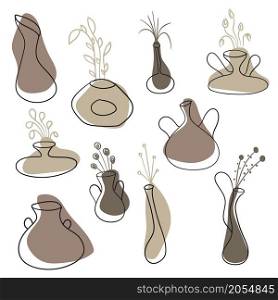 Set collection of house plant pots creative design collection on white background. Vector illustration.