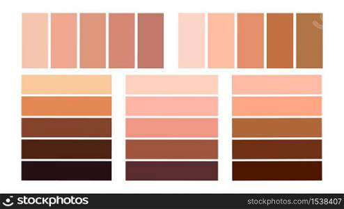Set color palette for the tone of human skin. Skin tones from light to dark.. Set color palette for the tone of human skin.