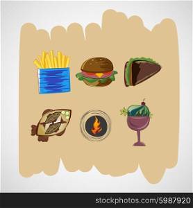 Set color vector sketches icons of food.. Set color vector sketches icons of food
