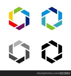 set Colorful Hexagonal Lens Diaphragm Logo Template Illustration Design. Vector EPS 10.
