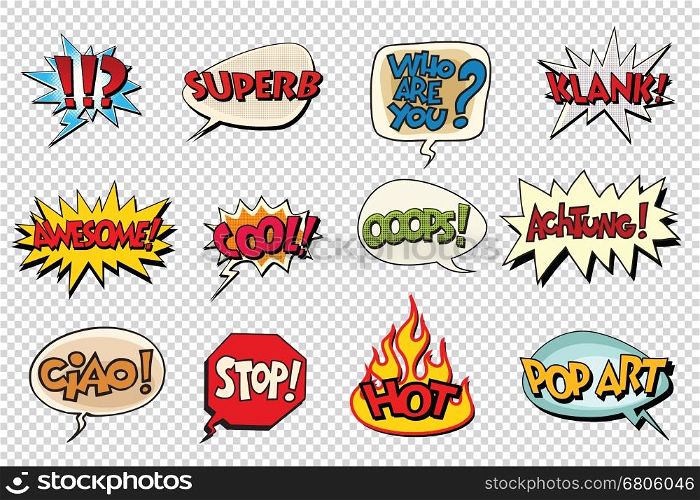 set comic book bubble stickers. Pop art retro vector illustration. Isolate on a neutral background. set comic book bubble stickers