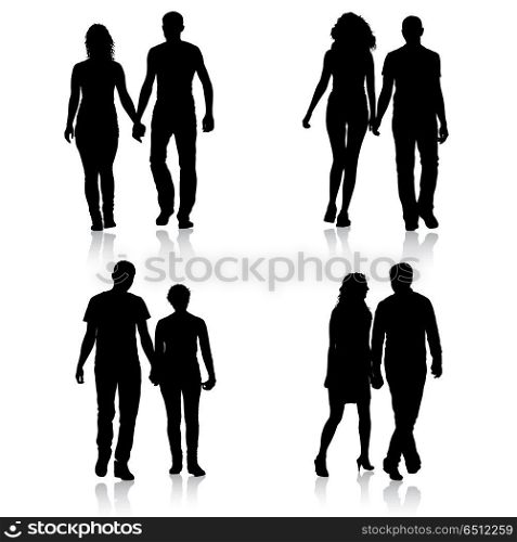 Set couples man and woman silhouettes on a white background. Set couples man and woman silhouettes on a white background.