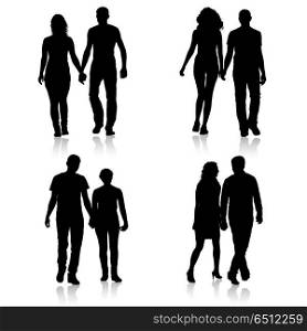 Set couples man and woman silhouettes on a white background. Set couples man and woman silhouettes on a white background.