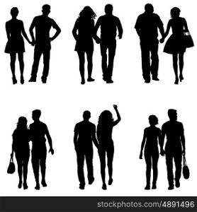 Set Couples man and woman silhouettes on a white background. Vector illustration. Set Couples man and woman silhouettes on a white background. Vector illustration.