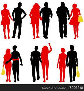 Set Couples man and woman silhouettes on a white background. Vector illustration. Set Couples man and woman silhouettes on a white background. Vector illustration.