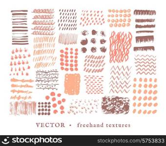 Set Creative Freehand Isolated Textures. Vector Illustration. Set creative freehand textures.