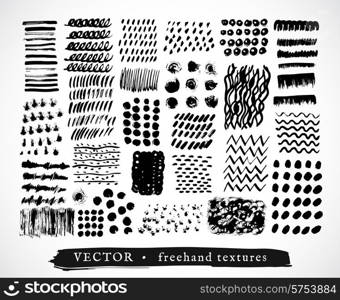 Set Creative Freehand Isolated Textures. Vector Illustration. Set creative freehand textures.