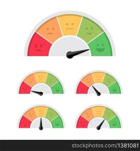 Set customer satisfaction meter with different emotions isolated on white background. Emoticons mood scale. Vector stock