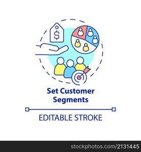 Set customer segments concept icon. Pricing strategy development abstract idea thin line illustration. Isolated outline drawing. Editable stroke. Roboto-Medium, Myriad Pro-Bold fonts used. Set customer segments concept icon