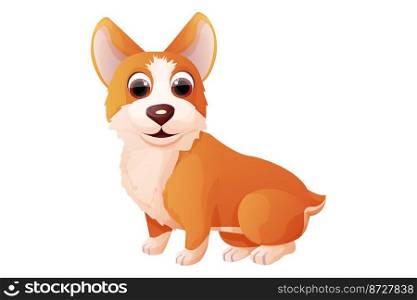 Set cute corgi dog, adorable pet in cartoon style isolated on white background. Comic emotional character, funny pose. Vector illustration