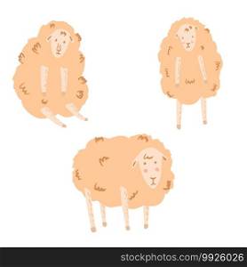 Set cute lambs on white background. Cartoon pink characters sit and stent in doodle vector illustration.. Set cute lambs on white background. Cartoon pink characters sit and stent in doodle.