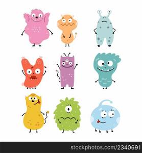 Set cute monster stickers. Cartoon illustration for book.