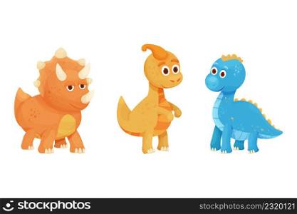 Set Dinosaur, baby animal fantasy fossil animal in cartoon style isolated on white background. Cute dino character, funny monster. Print, baby shower. Vector illustration