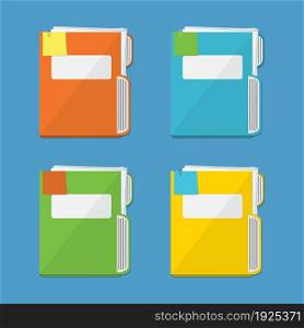 set documents folder with paper sheets and sticky notes. Vector illustration in flat style. Set documents folder