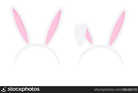 Set Easter rabbit ears headband  icon  isolated on white background. Flat cartoon easter card design element. Spring hare ear accessory. Vector illustration