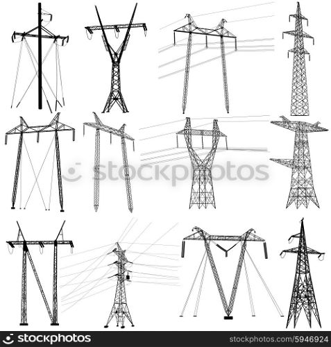Set electricity transmission power lines. Vector illustration.. Set electricity transmission power lines. Vector illustration