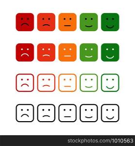 set emotions rating different colors in square flat style. set emotions rating different colors in square flat