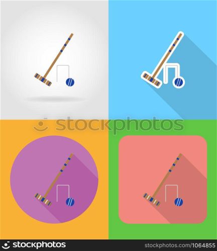 set equipment for croquet flat icons vector illustration isolated on background