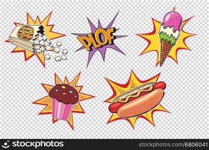 Set fast food and sweets. Pop art retro vector illustration
