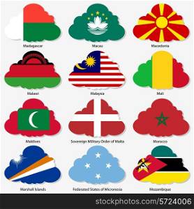 Set Flags of world sovereign states in form clouds. Vector illustration. Set number 10. Exact colors. Easy changes.
