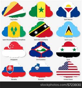 Set Flags of world sovereign states in form clouds. Vector illustration. Set number 14. Exact colors. Easy changes.