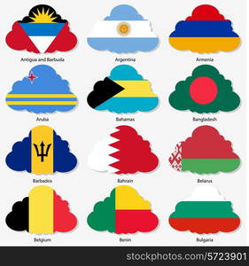 Set Flags of world sovereign states in form clouds. Vector illustration. Set number 2. Exact colors. Easy changes.