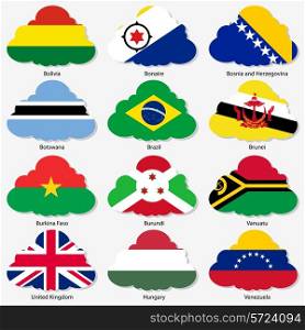 Set Flags of world sovereign states in form clouds. Vector illustration. Set number 3. Exact colors. Easy changes.