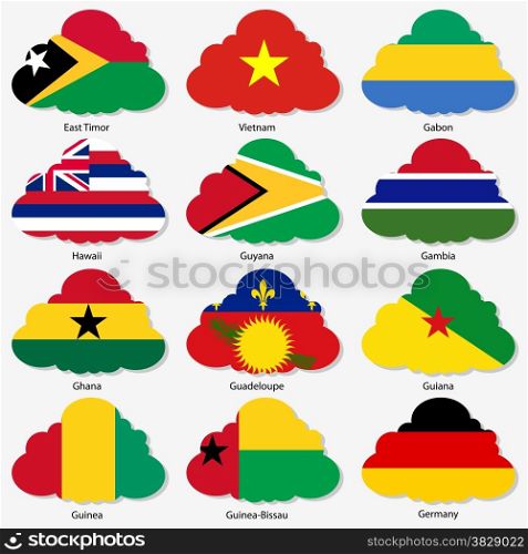 Set Flags of world sovereign states in form clouds. Vector illustration. Set number 4. Exact colors. Easy changes.