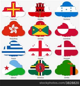 Set Flags of world sovereign states in form clouds. Vector illustration. Set number 5. Exact colors. Easy changes.