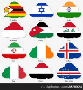 Set Flags of world sovereign states in form clouds. Vector illustration. Set number 6. Exact colors. Easy changes.