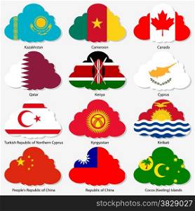 Set Flags of world sovereign states in form clouds. Vector illustration. Set number 7. Exact colors. Easy changes.
