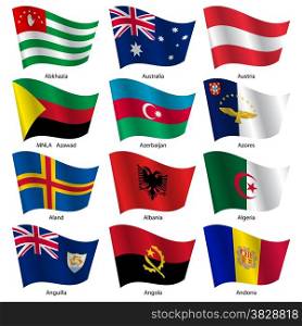 Set Flags of world sovereign states. Vector illustration. Set number 1. Exact colors. Easy changes.