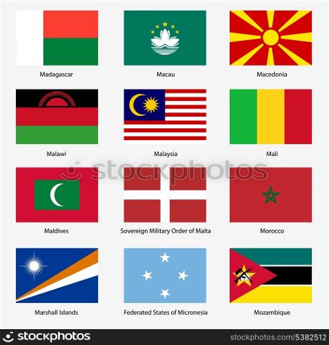 Set Flags of world sovereign states. Vector illustration. Set number 10. Exact colors. Easy changes.