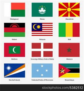 Set Flags of world sovereign states. Vector illustration. Set number 10. Exact colors. Easy changes.