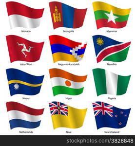 Set Flags of world sovereign states. Vector illustration. Set number 11. Exact colors. Easy changes.