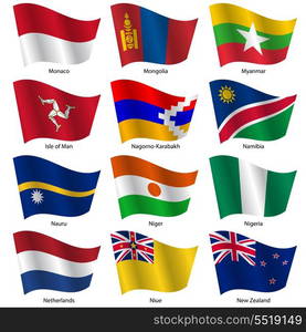 Set Flags of world sovereign states. Vector illustration. Set number 11. Exact colors. Easy changes.