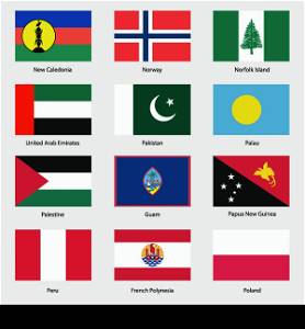 Set Flags of world sovereign states. Vector illustration. Set number 11. Exact colors. Easy changes.