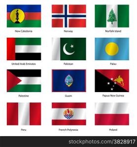 Set Flags of world sovereign states. Vector illustration. Set number 12. Exact colors. Easy changes.